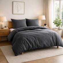 3/4-Piece Solid Colour Bedding Set With Duvet Cover And Pillowcases, Dark Grey, Suitable For Any Bedroom Style - Multicolor - View 10