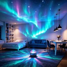 1pc LED Projection Night Light, Northern Lights Starry Sky Projector, Multi-Color Remote Control Romantic Atmosphere Lamp Suitable For Bedroom Home Theater Ceiling Decoration - Multi-color light - View 2