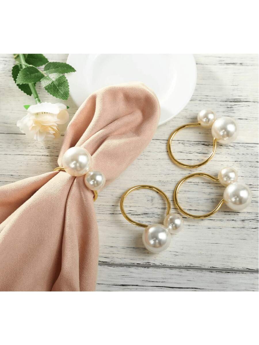 10/12 Pearl Decorative Napkin Rings - Washable Gold And Silver Metal Napkin Holders, Napkin Ring Buckles, 6/12 Piece Set, Fashionable Buckle, Table Decoration, Suitable For Weddings, Parties, Dinners, Etc. - Elegant Decoration, Suitable For DIY, Events, Restaurants, Family Holiday Gatherings, Kitchen Table Decoration, Dinner, Picnic, Banquet, Etc - Multicolor - View 1