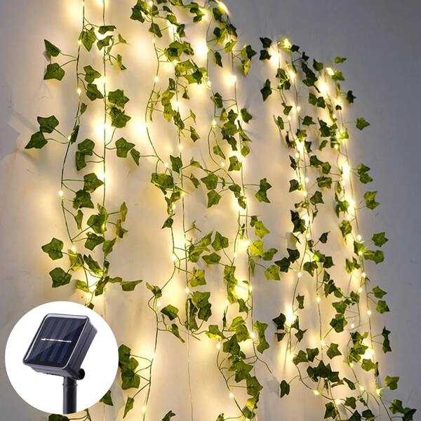 1PC, Solar Leaf Ivy String Lights 90LED Solar Powered Outdoor Garden Decorative Lights Fairy Lights Patio Lights Path Lights Landscape Lights Tree Lights Wedding Party Christmas Holiday Lights For Garden Patio Yard Balcony Fence Porch Tree Wedding Party Christmas (Including Battery)