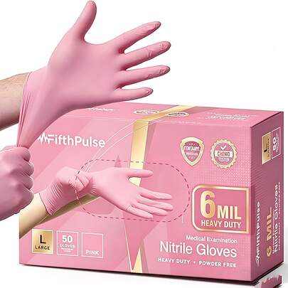 50只/包一次性丁腈手套，颜色可选：粉色、白色、黑色、紫色、蓝色。尺码：S、M、L、XL。耐用、防水、加厚，适用于家庭清洁、厨房、浴室、纹身、美容护理、染发、宠物护理、美发沙龙、清洁用品等。