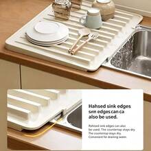 1/2pcs Kitchen Dish Drying Mat, Large Capacity Non-Slip Dish Drainer Tray With Water Channel, Thickened Countertop Water Collection Pad, Suitable For Plates, Cups, Utensils. Cream Style Kitchen Sink Storage Mat, Dish Drying Rack, Kitchen Accessories, Silicone Mat, Summer Table Mat, Kitchen Storage Supplies, Kitchen Storage, Drying Mat. - View 4