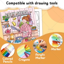 Sách tô màu COZY GIRLS dành cho người lớn và trẻ em, đậm nét và dễ tô, thiết kế tối giản khổ lớn giúp bạn thư giãn, bao gồm các họa tiết dễ thương và thoải mái (đậm nét và dễ tô), quà tặng Ngày của Mẹ, đồ dùng học tập cho năm học mới. - Thời gian dành cho các cô gái - Xem 6