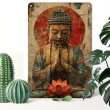 1 Tấm tranh treo tường Phật bằng kim loại kiểu cổ điển - Tấm sắt 8x12 inch với hình hoa sen, trang trí thiền định thanh bình cho nhà, văn phòng, câu lạc bộ và quán cà phê, dễ lắp đặt, trang trí nhà theo phong cách Zen. - nhiều màu - Xem 3