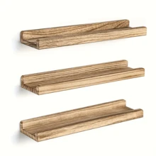 Rustic Wooden Floating Wall Shelf - No Drilling Required, Multipurpose Storage And Display Rack For Bedroom, Living Room, Bathroom And Office, Suitable For Frames, Plants And Home Decor, Durable And Sturdy, Farmhouse Style - Multicolor - View 2