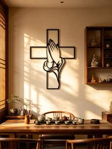 1pc Vintage Praying Hands Metal Wall Art - Rust-Resistant Iron Religious Decor With Cross Design, Christmas And Easter Blessing Gift, For Home, Church, Religious Home Decor (7.87in/11.81in/5.75in) Available In 3 Sizes - Black - View 10