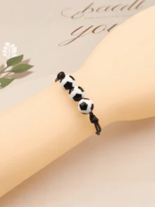 1 chiếc vòng tay hạt cườm điều chỉnh được hình quả bóng đá World Cup, trang sức thể thao, quà tặng tiệc bóng đá, phụ kiện dành cho người hâm mộ và quà tặng sự kiện. - Một kích cỡ phù hợp cho tất cả - Xem 3