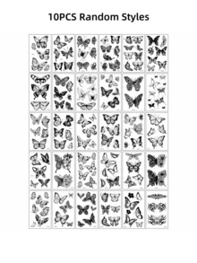 10张随机黑色蝴蝶图案临时纹身贴纸，防水，可持续3-7天，人体彩绘，假纹身，派对必备 - 彩色 - 查看 8