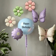Juego de globos, globo de unicornio, globo de mariposa morado macaron & blanco crema, globo de flor macaron, globo de margarita de papel de aluminio, adecuado para fiesta de cumpleaños, decoración de habitación, ducha, decoración de temporada de bodas, aniversario, globo de decoración de accesorios fotográficos. - Ver 3