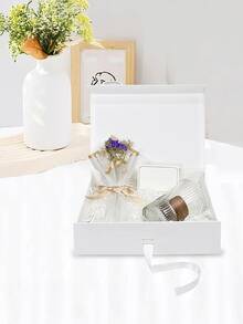 Boîte-cadeau pliable blanche avec décoration de nœud, set de boîtes-cadeaux pliantes blanches, convient pour les anniversaires, les fêtes, les cadeaux de la Fête nationale saoudienne, les rassemblements familiaux, les mariages, les faveurs de mariage, l'emballage de cadeaux - Blanc - Voir 2