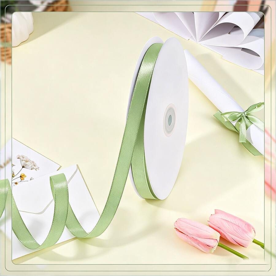 10 Yards Mint Green Satin Ribbon 10mm Polyester Ribbon, Light Green Satin Ribbon, Suitable For Graduation Gifts, Basket Fillers, Hair Accessories, Scrapbooking, Cake Bows, Weddings And Birthdays - Multicolor - View 1