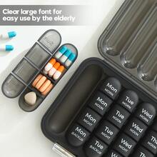 1pc 21/28 Compartment Portable Pill Box, Detachable 3 Times Daily Compact Pill Organizer, Waterproof Travel Medicine Storage Container, Large Capacity Multi-Compartment Removable Pill Case - Black - View 3