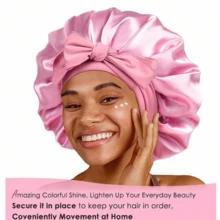 1/2 buah [Topi Tidur Satin Merah Muda] Topi Tidur Satin Merah Muda Lembut dan Mewah - Dengan Tali Serut yang Dapat Diatur dan Hiasan Pita, Desain Ruffle yang Nyaman Pas di Kepala, Melindungi Rambut | Topi Satin | Tekstur Satin Halus, Cocok untuk Pria dan Wanita - MultiWarna - View 3