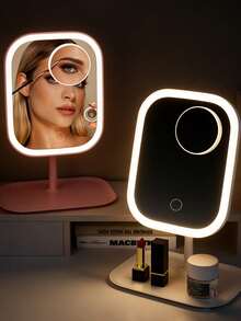 LED Makeup Mirror With Light, Portable Vanity Mirror, 3 Lighting Modes, Touch Control, With Portable Stand And Foldable Design, Bedroom Mirror, Lighted Beauty Mirror, USB Rechargeable Mirror, Women's Gift, Home/Room Decor - Multicolor - View 2