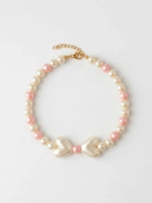 Handmade Pearl Heart Pet Necklace, Heart Necklace, Heart Pet Necklace, Handmade Faux Pearl Pet Cute Necklace, Suitable For Small And Medium Dogs, Suitable For Cats, Pet Birthday Gift, Pet Photography Prop, Pet Travel Outfit, Pet Accessories - White - View 3