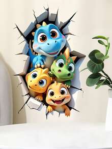 2D Dinosaur Breaking Wall Decal, Removable Wall Sticker Decor For Living Room, Kitchen, Study - 1PC - View 3