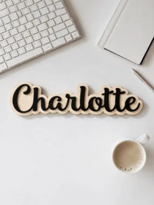 1pc Customized Acrylic & Wood Name Plate, Personalized Double-Layer Decorative Name Plate, Children's Room Wall Decor Art, Customizable Name Wall Art, Creative Handwritten Font Design Wall Sticker, Aesthetic Girls Bedroom Decor, Customized Birthday Gift For Friends, Christmas Gift - Multicolor - View 4