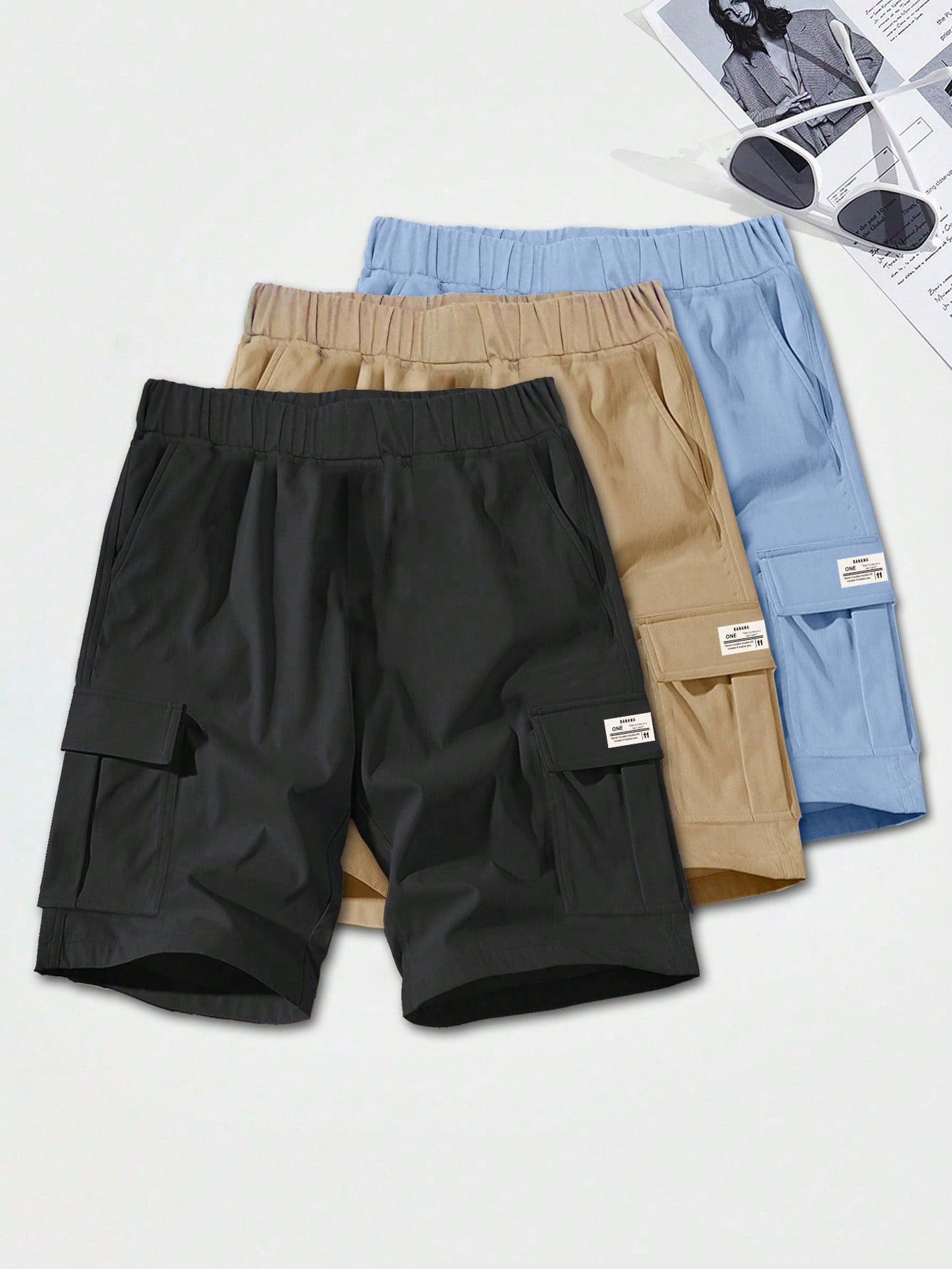 3 pièces Ensemble de shorts cargo de sport décontractés pour adolescents, printemps et automne 5