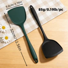 Bộ 1/2 chiếc thìa silicon chống dính liền mạch, chịu nhiệt, dụng cụ nhà bếp dùng để nấu ăn, nướng bánh, rửa chén, màu đen/xanh lá cây. - Nhiều màu - Xem 11