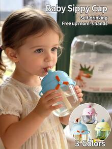 3 Colors Baby Feeding Training Cup | 6 Months+ Baby Weaning Bottle | 300ml Self-Feeding Training Water Cup | Anti-Drop Anti-Leak Straw Cup With Strap For Outdoor Sports And Travel | Independence Day Gift Hot-Selling Style - Multicolor - View 1