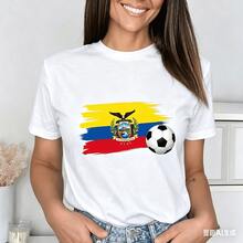 Spring Essential Women'sUnisex Black Oversized Short Sleeve T-Shirt - Ecuador National Flag Soccer Ball Graphic Patriotic Ecuadorian Soccer Fan Style 2026  World Cup High-Quality Printing Casual Game Day Match Viewing Top 
 Casual Crew Neck Tee For Daily & Vacation - 白色 - 查看 2