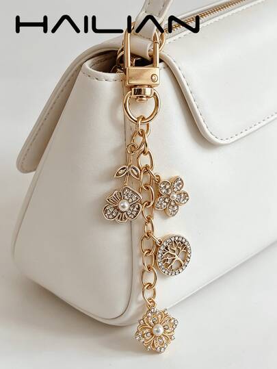 HAILIAN Elegant Rose Gold Flower Pearl Keychain, Luxury Rhinestone Tree Of Life Bag Charm For Women, Fashion Accessory Gift Accessories Charms Festival Graduation Teacher Appreciation Gifts Birthday Mother Gifts Mothers Day Gift