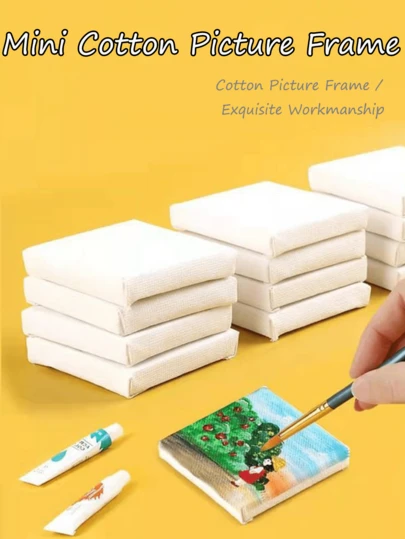 多件套迷你拉伸画布套装，包含调色板、画笔、画架、六色颜料套装、木制画架、艺术底涂画布，适用于绘画、丙烯颜料倾倒、油画和湿画媒介，DIY迷你家居装饰，生日、节日、毕业礼物。