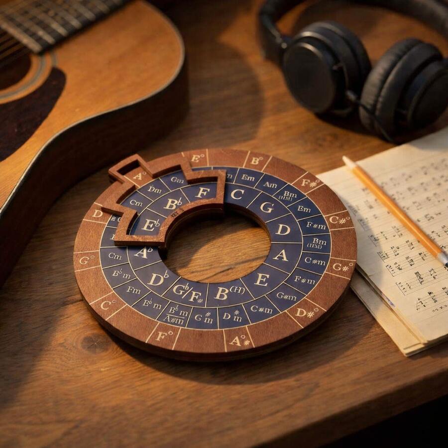 木製五度圈轉盤,旋轉式音樂理論和弦尋找器,適用於吉他與鋼琴,調號學習工具,音樂家禮物 - 音樂輪 - 查看 1