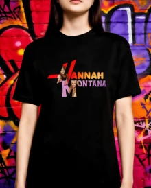 HannahHannah MontanaMontana Retro Logo T-Shirt, 2000s Nostalgia Fan Merch For Fans - Black - View 7