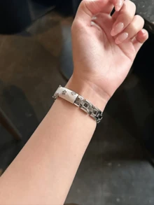 1条女士夏季度假风山茶花镀金金属表带，兼容小米手环8 Pro/9 Pro、小米手环3/4/5/6/7、8/8 NFC/9/9 NFC/10/10 NFC、Watch4/Watch5 - 銀色 - 查看 7