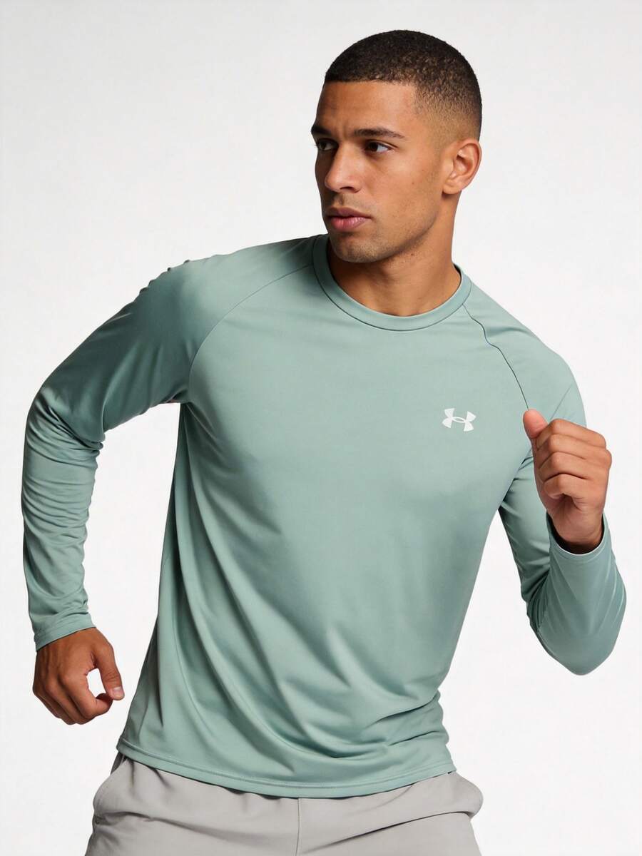 Under Armour 男士 UA Velocity LS 长袖 T 恤,休闲户外运动服,1327970-348 - 草綠色 - 查看 1