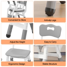 Silla ajustable para niños con 3 niveles de altura – Asiento duradero de plástico para niños de 2 a 6 años, ideal para casa, aula y guardería - A - Ver 6