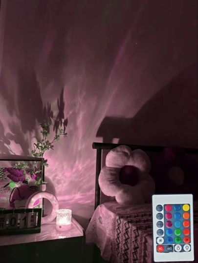 Đèn chiếu hình sóng nước, điều khiển cảm ứng/từ xa, 16 màu sắc động, nguồn USB, đèn trang trí nghệ thuật bằng thủy tinh, đèn khối RGB đa sắc màu, thích hợp cho phòng ngủ, không gian tiệc tùng, trang trí nhà hàng ngày Valentine.