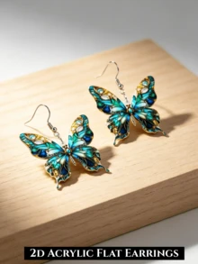 2D Flat Unique Green Butterfly Pendant Earrings, Acrylic Printed Flat Design, Suitable For Daily Wear And Parties, Exquisite Gift - Green Butterfly - View 6