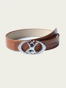 1pc Men's Fashion Personalized Double Moon & Star Buckle Belt, New Versatile Casual Waist Belt Design, Smooth Buckle Suitable For Jeans, Black Crocodile Texture Belt, Korean Retro Decor Suitable For Daily, Outing, Strolling, Party, Gathering - Multicolor - View 11