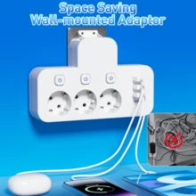 Fast Charging Multi-Port Power Strip Charger Desktop Charging Station 7-In-1 EU Multi-Port Desktop Charging Station, Multi-Function USB Outlet, 3 AC Outlets 3 USB Ports 1 Type-C TC Port, High-Quality Converter Socket, Travel Adapter Plug, Independent Switch Design, Suitable For Home, Office, Kitchen, Dorm, Travel, Graduation Memorial Day - EU E Type Plug(220-240V) - View 2