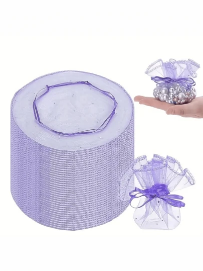 Gift For Her/Him Set Of 20 Light Purple Organza Bags Featuring A Zipper And Satin Ribbon, Perfect For Jewelry, Weddings, Birthdays, Baptisms, Party Favors, And Other Special Events