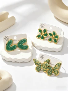 12 Paia di Orecchini in Acciaio Inossidabile con Motivi Geometrici, Placcati in Oro con Smalto Rotondo, Conchiglia, Cuore, Farfalla, Perla, Orecchini Ipoallergenici Versatili Adatti per Uso Quotidiano, Feste, Vacanze delle Donne, Gioielli di Moda - Multicolore - Visualizzare 13