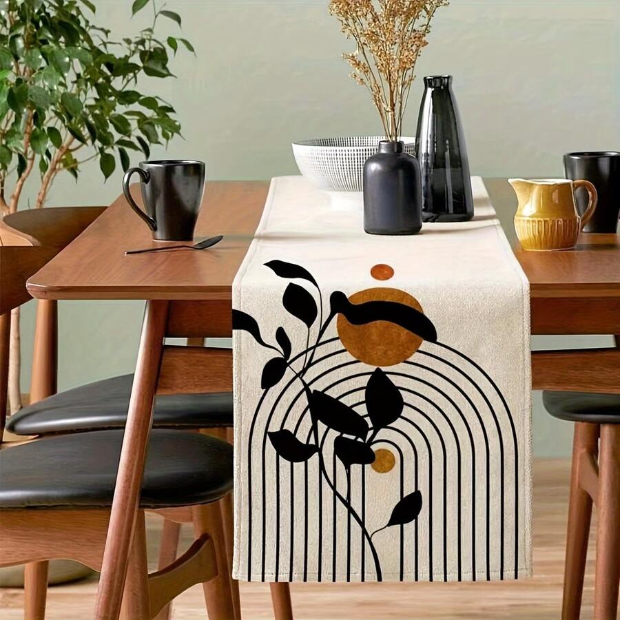 1pc/7pcs Set Century Style Table Runner, Abstract Bohemian Kitchen Dining Table Decor, Suitable For Entryway, Coffee Table, Living Room, Adding Fresh Ambiance For Daily Meals And Holiday Celebrations - Multicolor - View 1