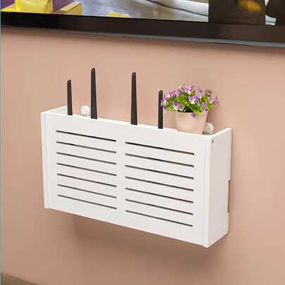 1 pieza Soporte para caja de TV sin taladro, estante de pared para router, estante de almacenamiento de router montado en la pared - Con almacenamiento de cables, disipación de calor, accesorios de router, accesorios de TV, almacenamiento de sala de estar, decoración de pared, transpirable, sin bloqueo de señal, gran capacidad, adecuado para almacenamiento de pared, decoración de sala de estar, almacenamiento de entrada, almacenamiento de dormitorio, almacenamiento de oficina, regalo práctico