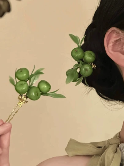 1件新款【青紫金】森林清新可爱小苹果发簪，百搭时尚高级发饰