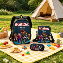 Roblox 3pcs Anime Style Backpack Set, Including Backpack, Crossbody Bag, Pencil Case, Adjustable Straps, Zipper Design, Unisex, Suitable For School, Travel, Camping, Great Gift For Christmas, Birthday, Back To School - Roblo Boy Backpack B - View 6