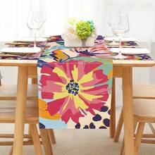 1pc/7pcs Floral Table Runner, Farmhouse Colorful Floral Modern Abstract Art Dining Table Cloth, Suitable For Entryway, Coffee Table, Living Room, Adding Fresh Atmosphere For Daily Meals And Holiday Celebrations - Multicolor - View 5