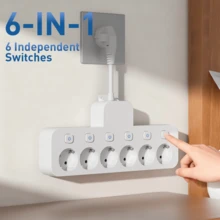 EU Typ C/E/F Stecker 220-240V Weiß Schwarz Desktop Ladestation 6-in-1 kurz/lang Schreibtisch/Wand Steckdosenleiste mit 6 AC Steckdosen 6 Schaltern individuelle Schaltersteuerung geeignet für Reisen Zuhause Büro Memorial Day Sommerbeginn Weiß/Schwarz - EU E-Typ Stecker (220-240V) - Übersicht 9