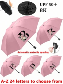 Paraguas plegable, paraguas para la lluvia, paraguas para el sol, esencial de viaje, paraguas de bolsillo mini de doble uso portátil con protección solar, paraguas totalmente automático, protección UV, reforzado, unisex, a prueba de viento, paraguas plegable compacto. - Paraguas estampado - Ver 1