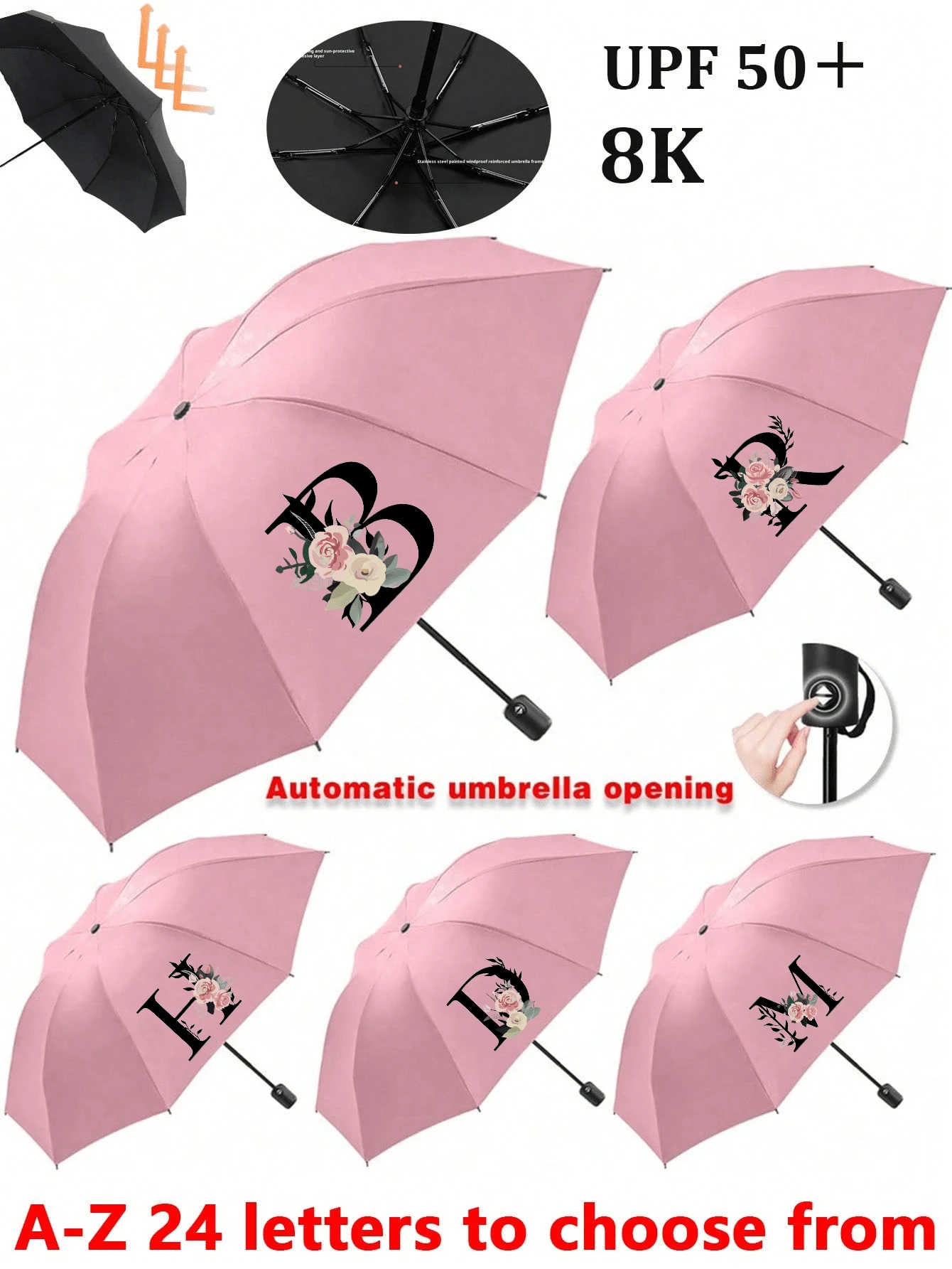 Paraguas plegable, paraguas para la lluvia, paraguas para el sol, esencial de viaje, paraguas de bolsillo mini de doble uso portátil con protección solar, paraguas totalmente automático, protección UV, reforzado, unisex, a prueba de viento, paraguas plegable compacto. - Paraguas estampado - Ver 1