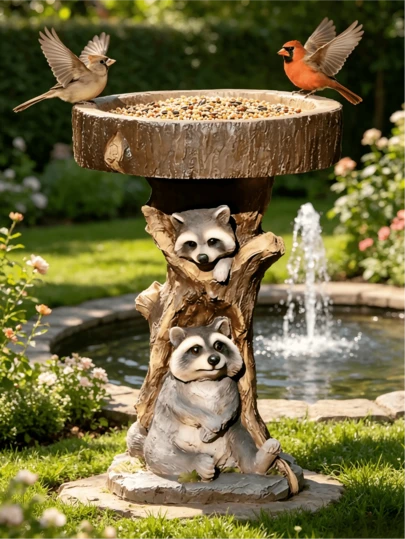 户外树脸墙饰 - 树脂老人脸雕塑 - 带脸的喂鸟器。为您的庭院和花园增添多样性。