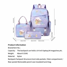 Miniso Disney Winnie The Pooh 3-Piece School Backpack Set, Including Backpack, Lunch Bag, And Pencil Case, Featuring Cute Bear And Friends Patterns, Suitable For Boys And Girls, Perfect Back-To-School Gift - Purple - View 3