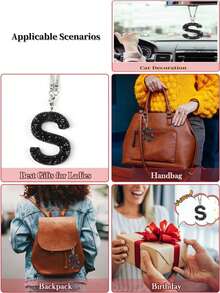 Crystal Diamond Rearview Mirror Hanging Ornament - Letter A-Z Sparkling Pendant, Cute Lucky Charm, Fashionable Car Interior Decor, Suitable For Women - Style a - View 8