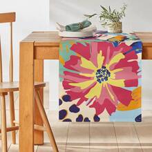 1pc/7pcs Floral Table Runner, Farmhouse Colorful Floral Modern Abstract Art Dining Table Cloth, Suitable For Entryway, Coffee Table, Living Room, Adding Fresh Atmosphere For Daily Meals And Holiday Celebrations - Multicolor - View 1